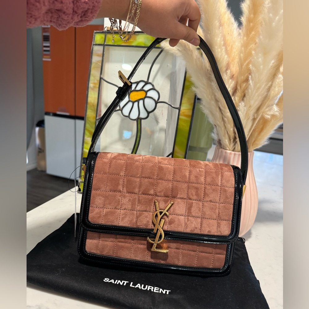 SALE🍒🤍 SAINT LAURENT solferino medium quilted suede and spazzolato leather bag 🤍 - Picture 16 of 16